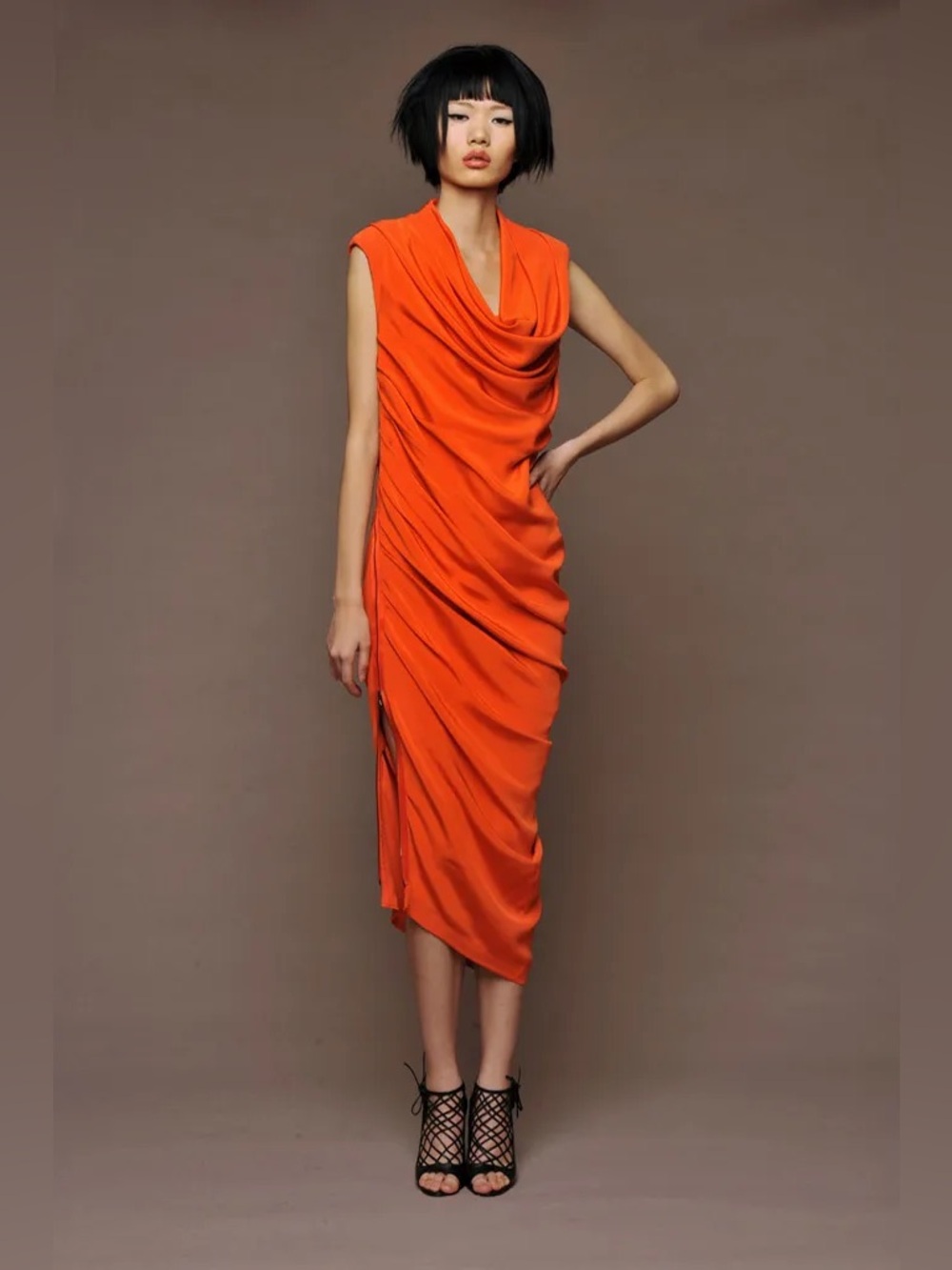 Dsquared2 Draped Orange Maxi Dress slinky chic runway luxury celeb blogger nwt L - Picture 11 of 11